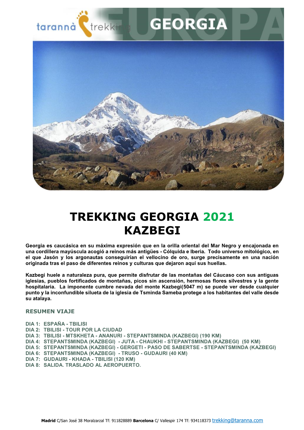 Taranna Trekking Georgia Kazbegi 2021