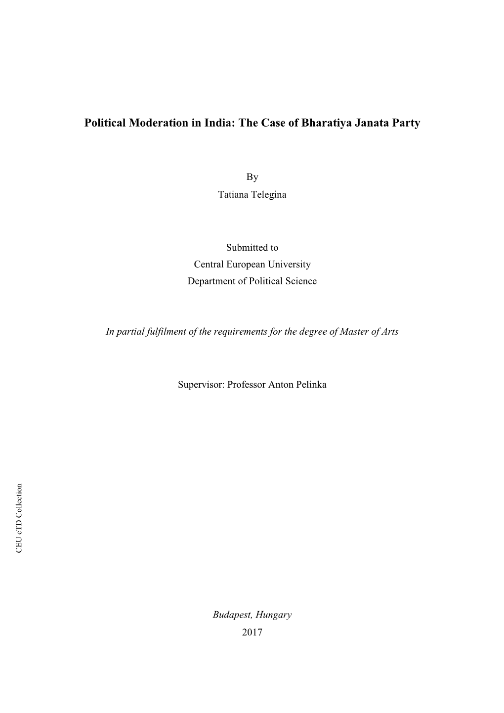 Political Moderation in India: the Case of Bharatiya Janata Party