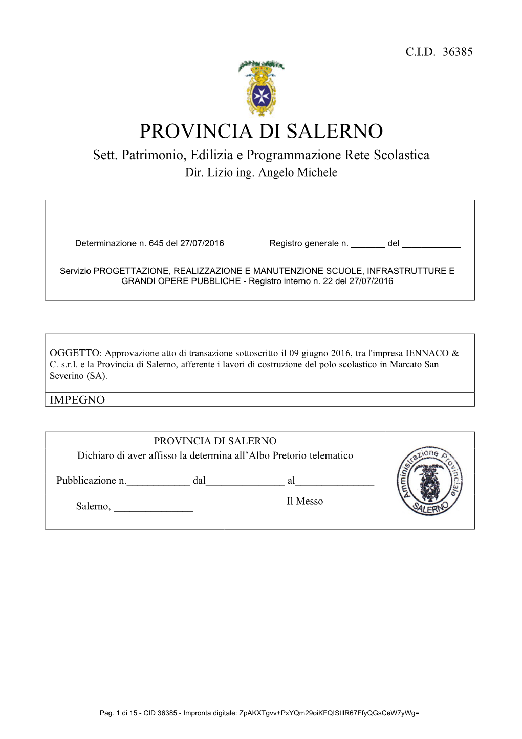 PROVINCIA DI SALERNO Sett