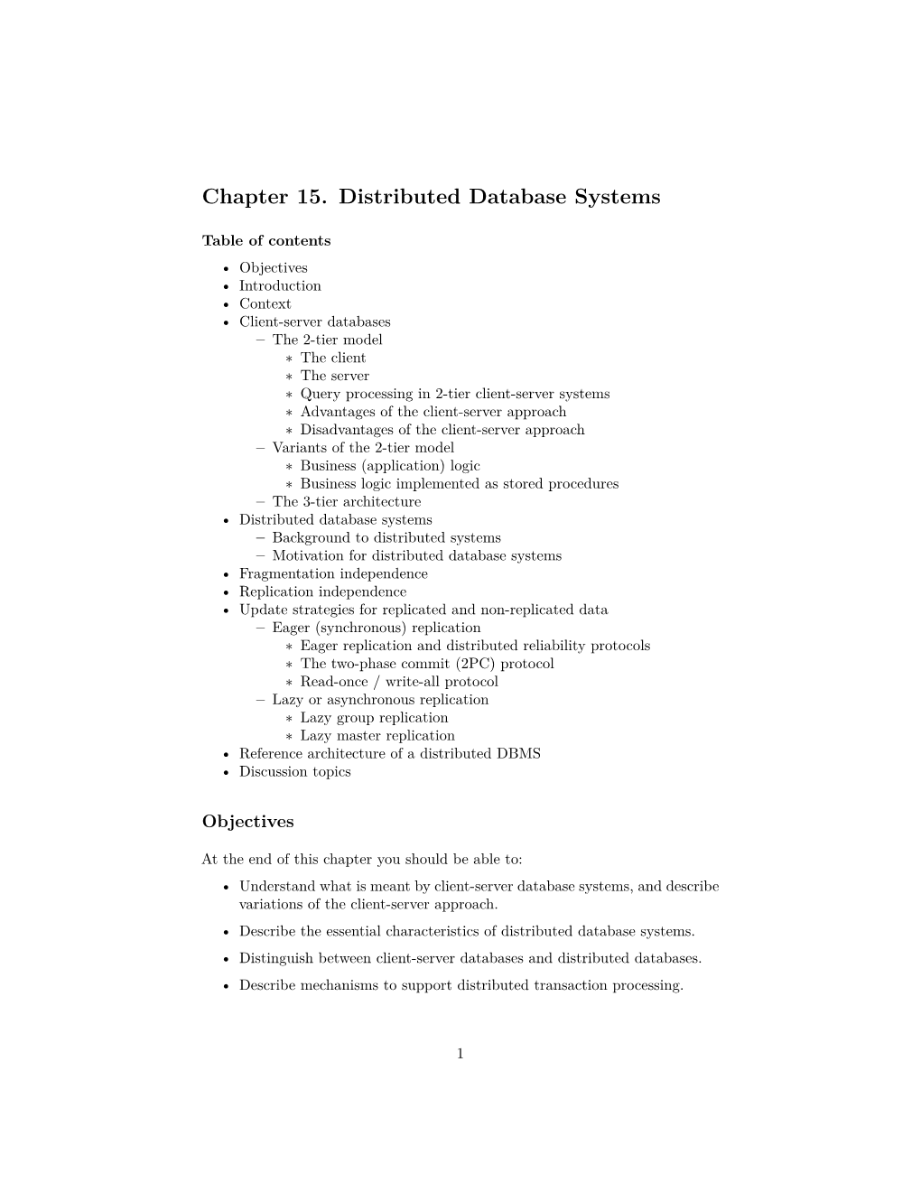 Chapter 15. Distributed Database Systems