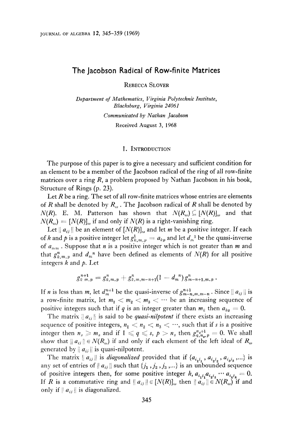 The Jacobson Radical of Row-Finite Matrices