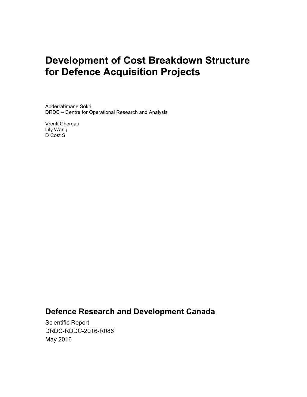 Development of Cost Breakdown Structure for Defence Acquisition Projects
