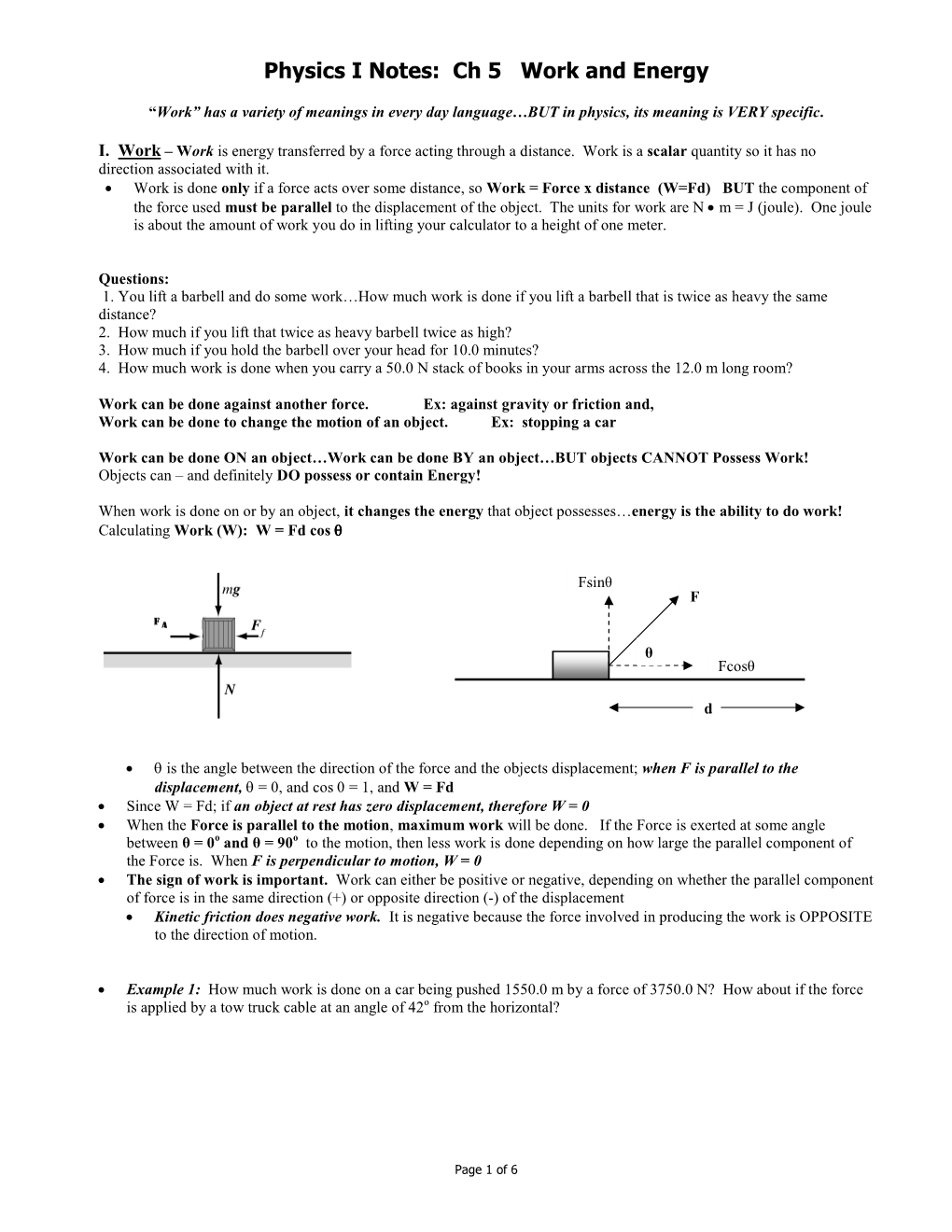 Ch 5 Work and Energy