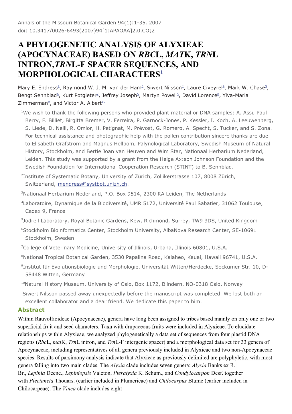 Annals of the Missouri Botanical Garden 94(1):1-35. 2007 Doi: 10.3417/0026-6493(2007)94