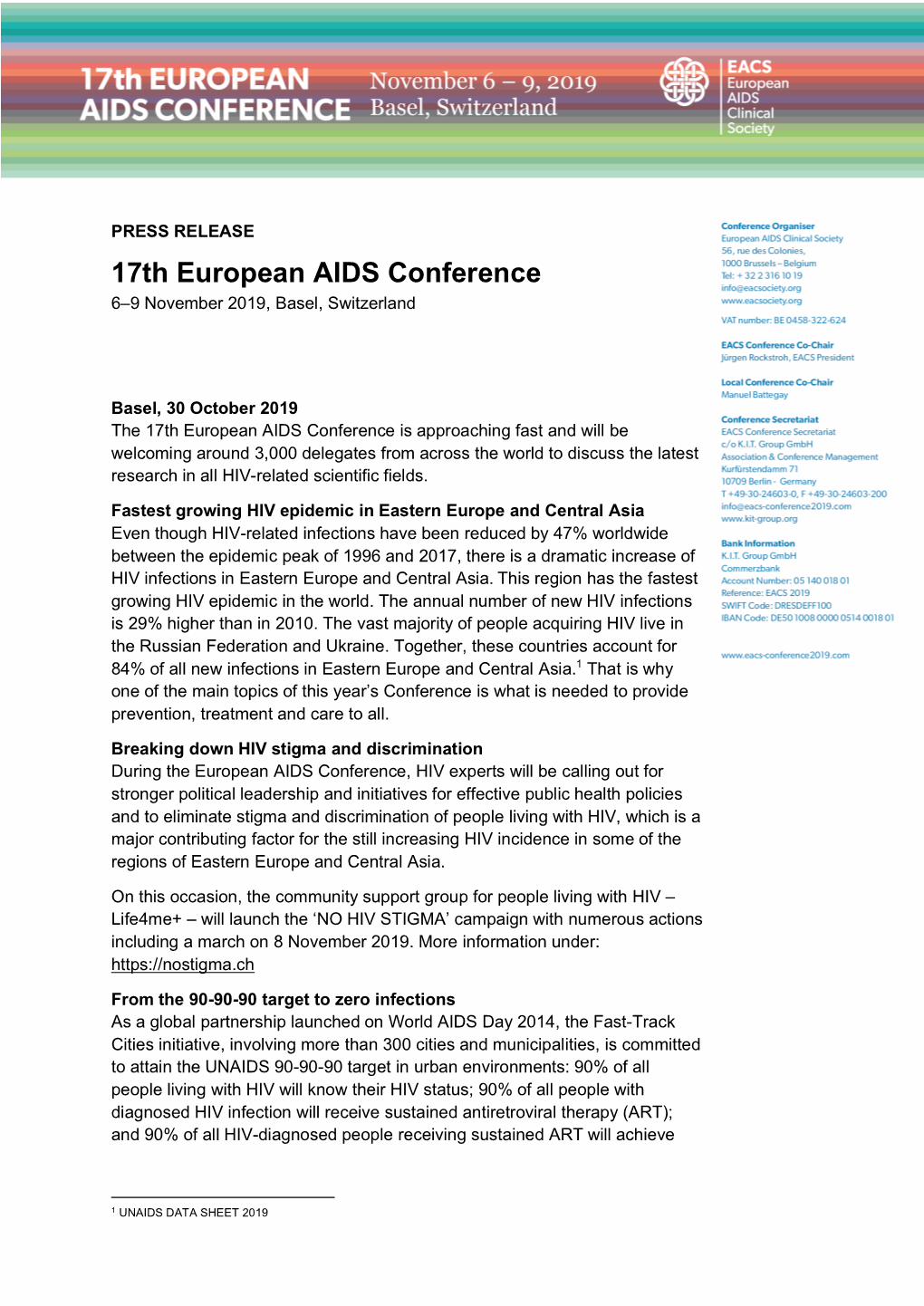 17Th European AIDS Conference 6–9 November 2019, Basel, Switzerland