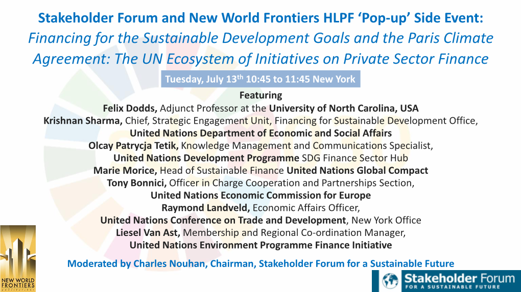 HLPF Pop up Side Event on Private Finance Initiatives