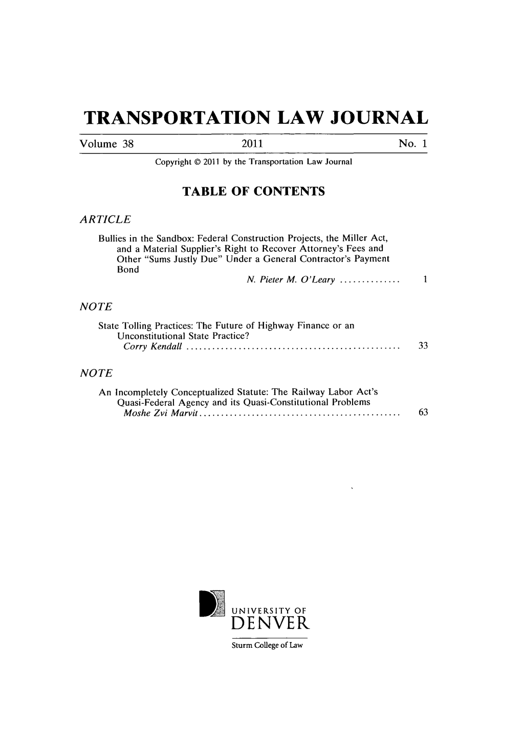 Transportation Law Journal Denver