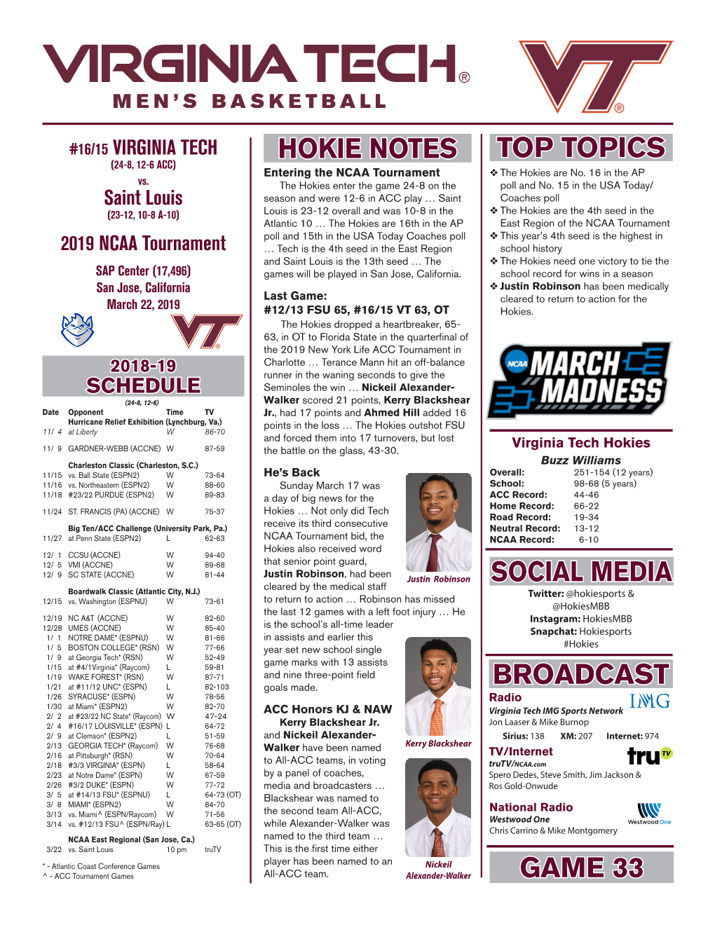 Top Topics Hokie Notes Broadcast Game 33 Social