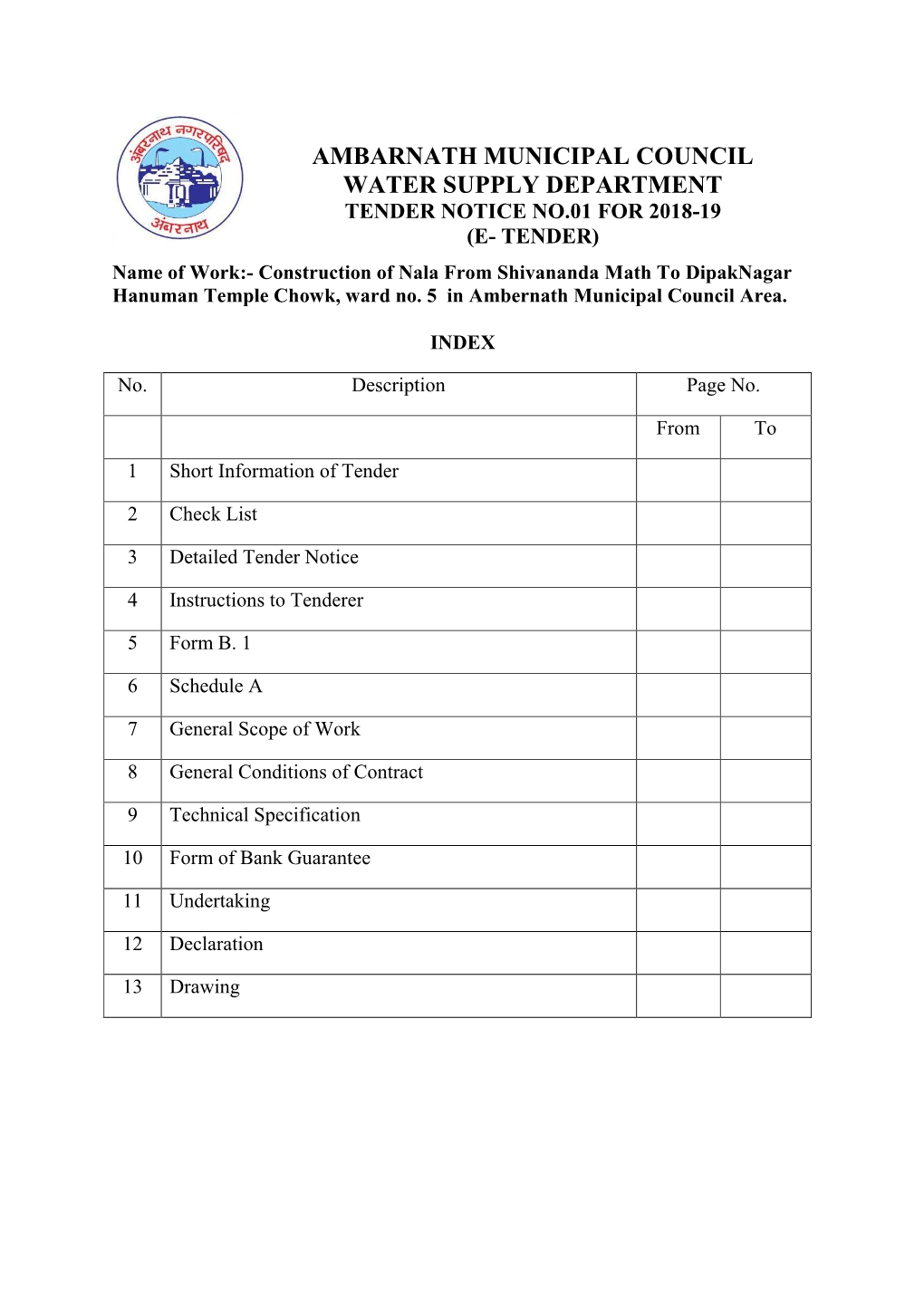 Ambarnath Municipal Council Water Supply Department