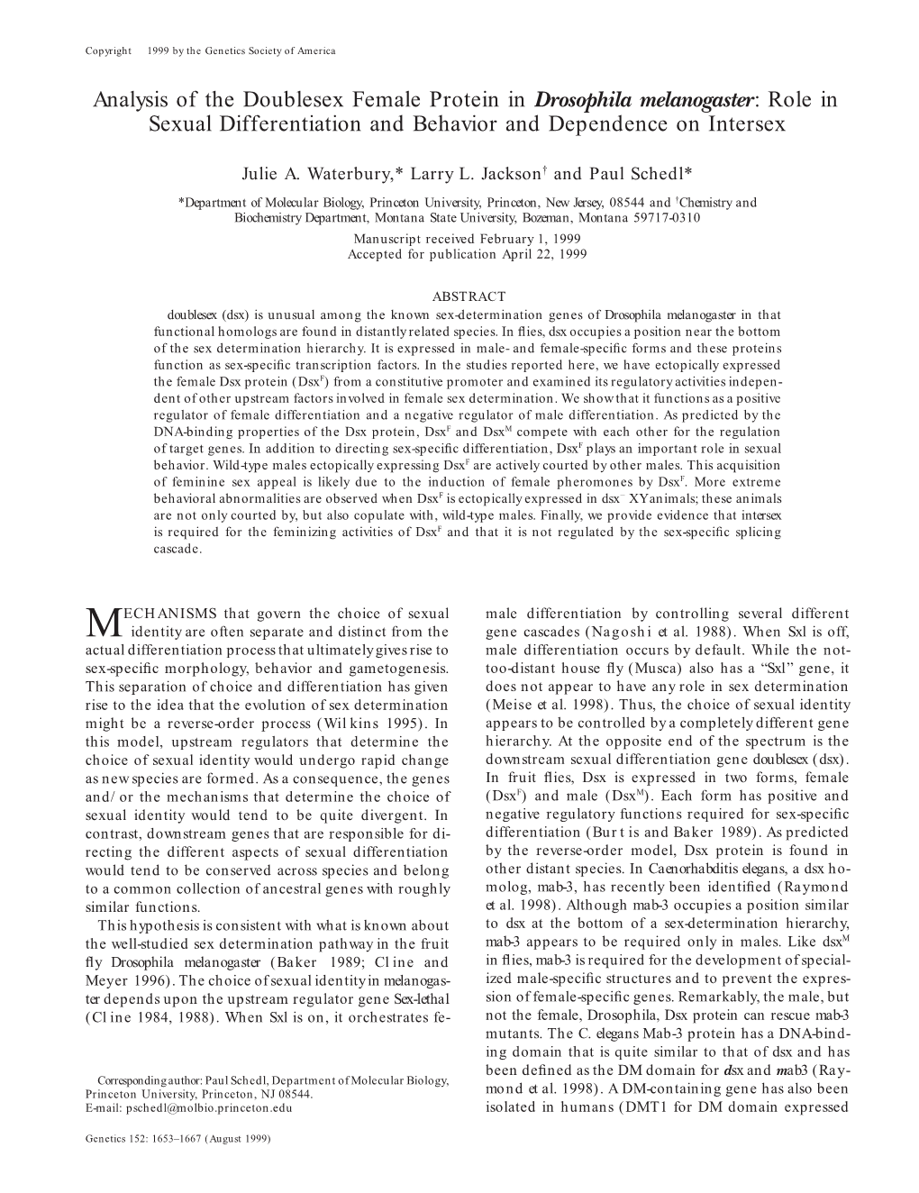 Role in Sexual Differentiation and Behavior and Dependence on Intersex