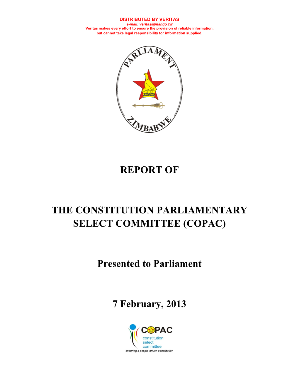 (COPAC) Presented to Parliament 7 February, 2013