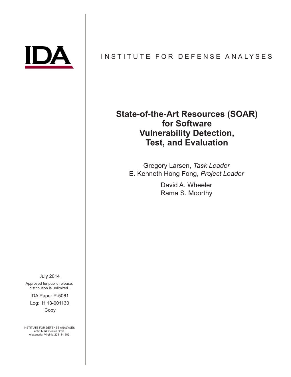 State-Of-The-Art Resources (SOAR) for Software Vulnerability Detection, Test, and Evaluation