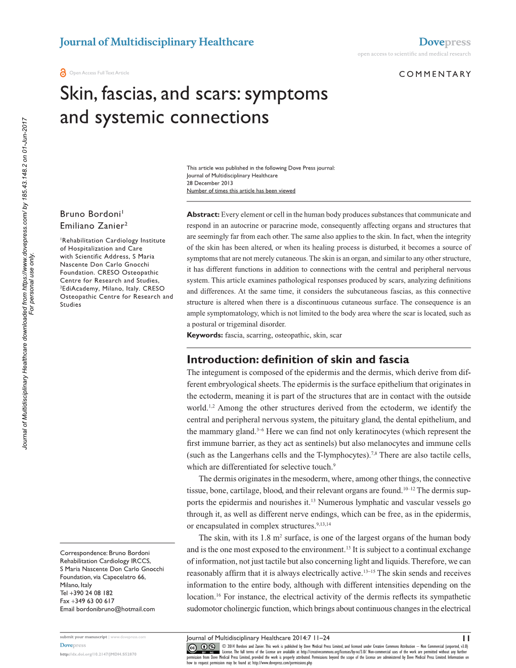 Skin, Fascias, and Scars: Symptoms and Systemic Connections