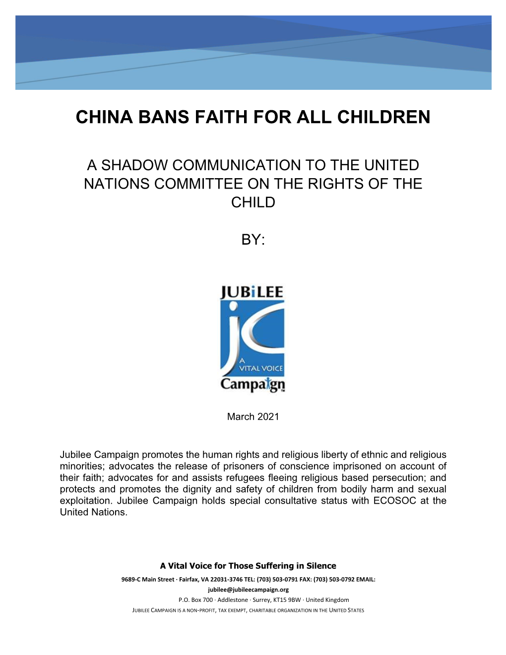 Shadow Communication to the United Nations Committee on the Rights of the Child