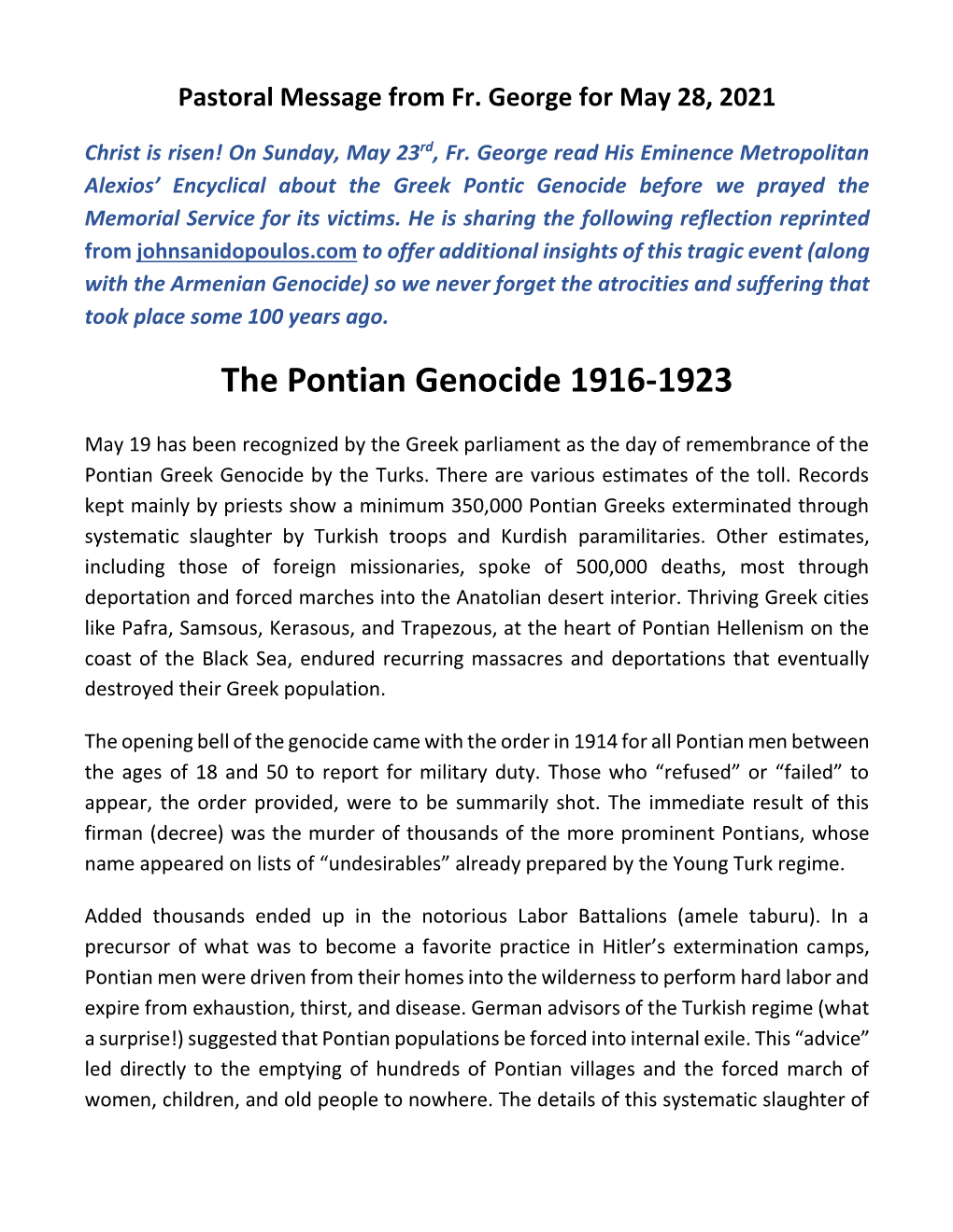 The Pontian Genocide 1916-1923