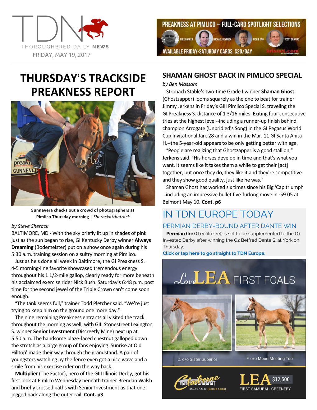 Thursday=S Trackside Preakness Report