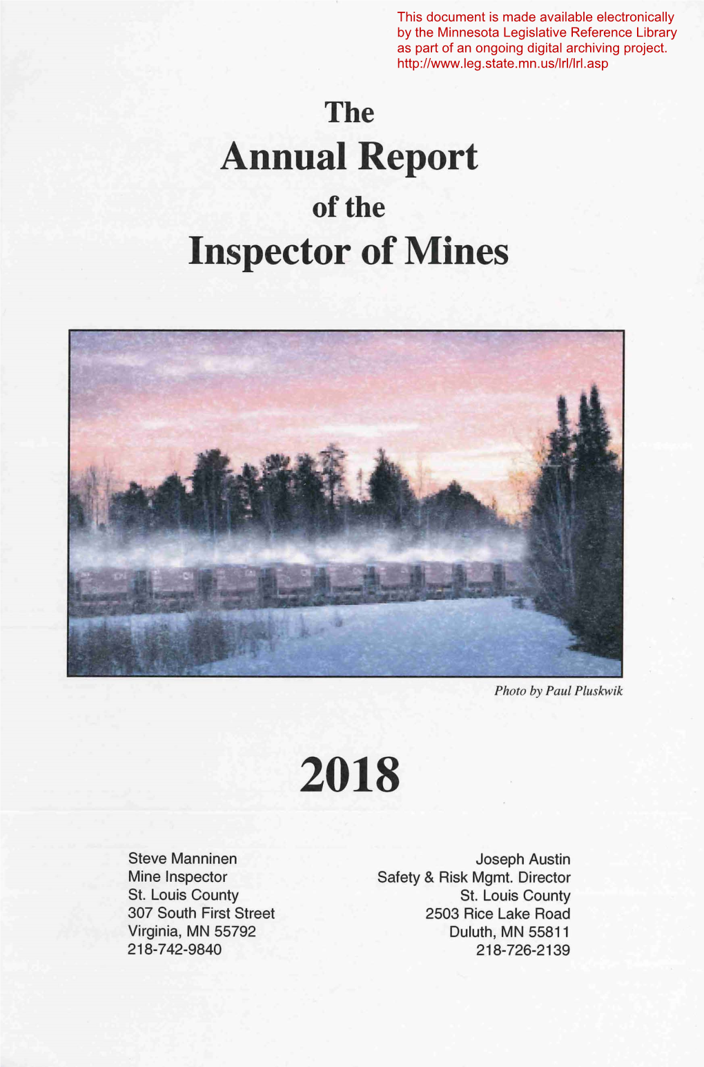Annual Report Inspector of Mines