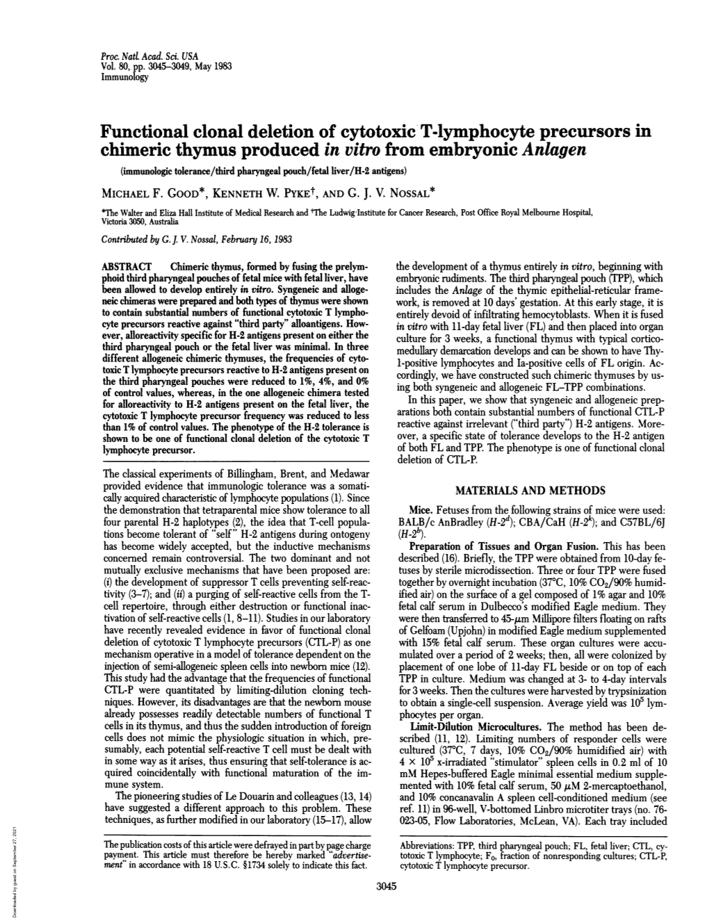 Functional Clonal Deletion of Cytotoxic T-Lymphocyte Precursors In