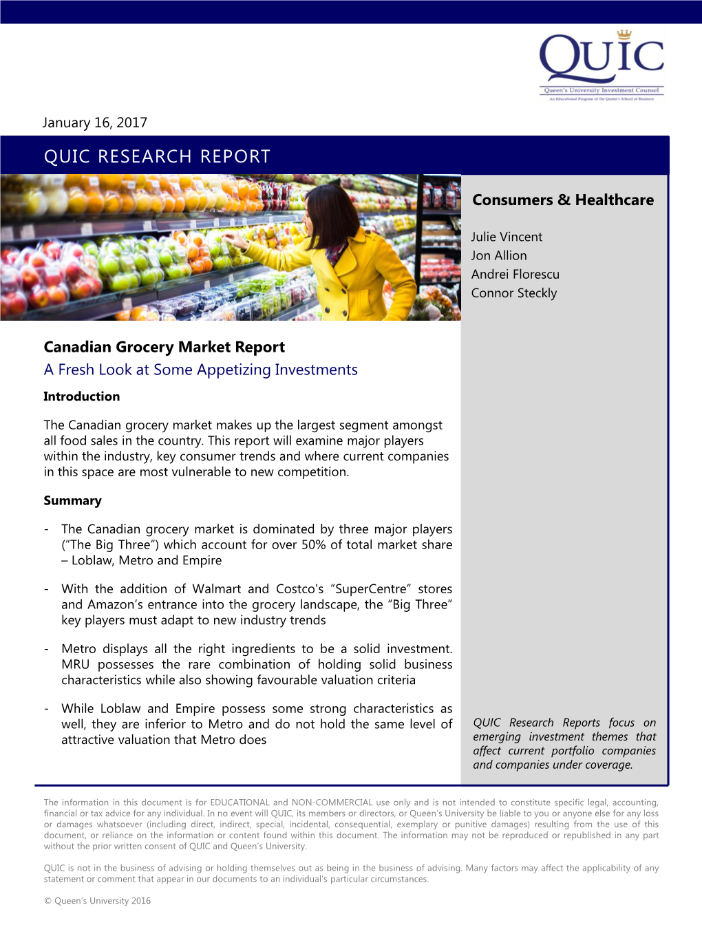 Q Canadian Grocery Market Report Quiconline.Com