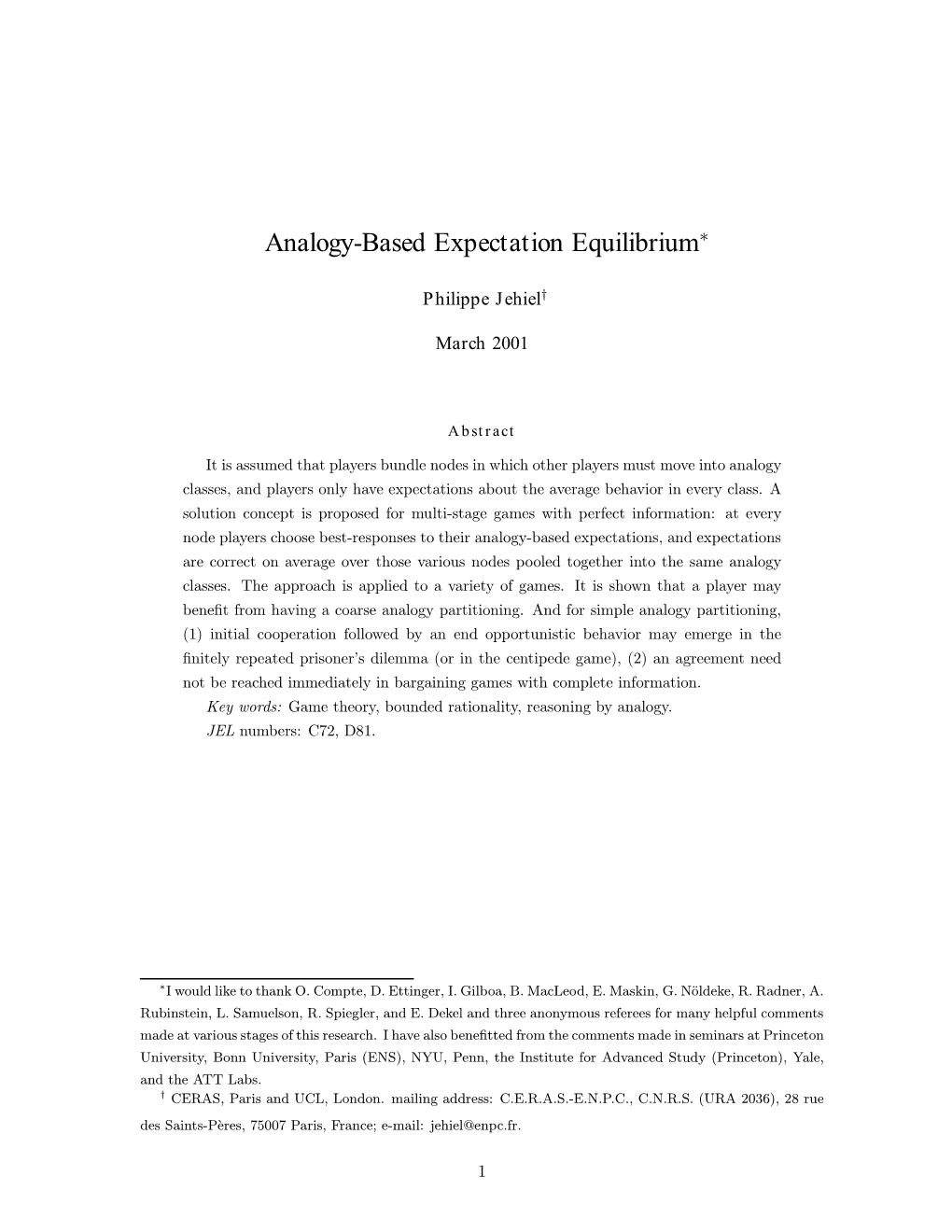 Analogy-Based Expectation Equilibrium∗