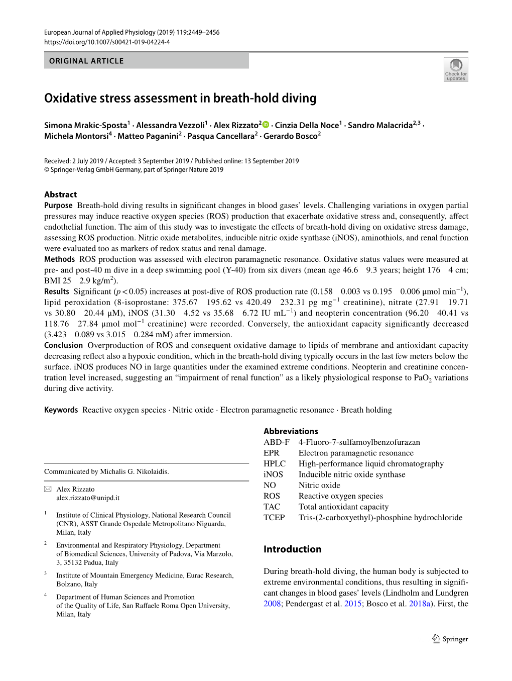 Oxidative Stress Assessment in Breath-Hold Diving