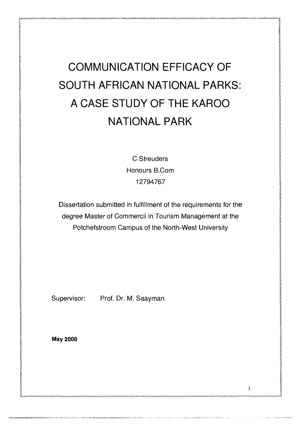 Communication Efficacy of South African National Parks: a Case Study of the Karoo National Park