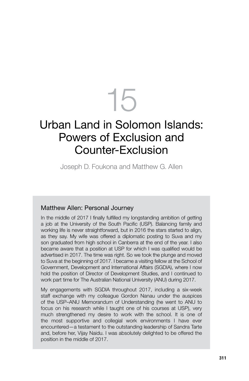 Urban Land in Solomon Islands: Powers of Exclusion and Counter‑Exclusion Joseph D