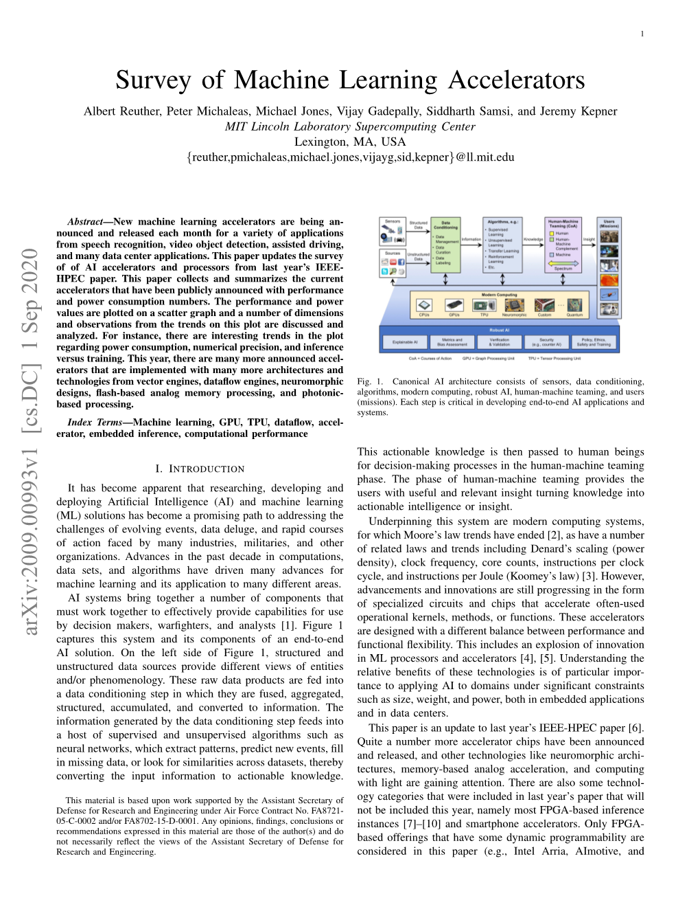 Survey of Machine Learning Accelerators