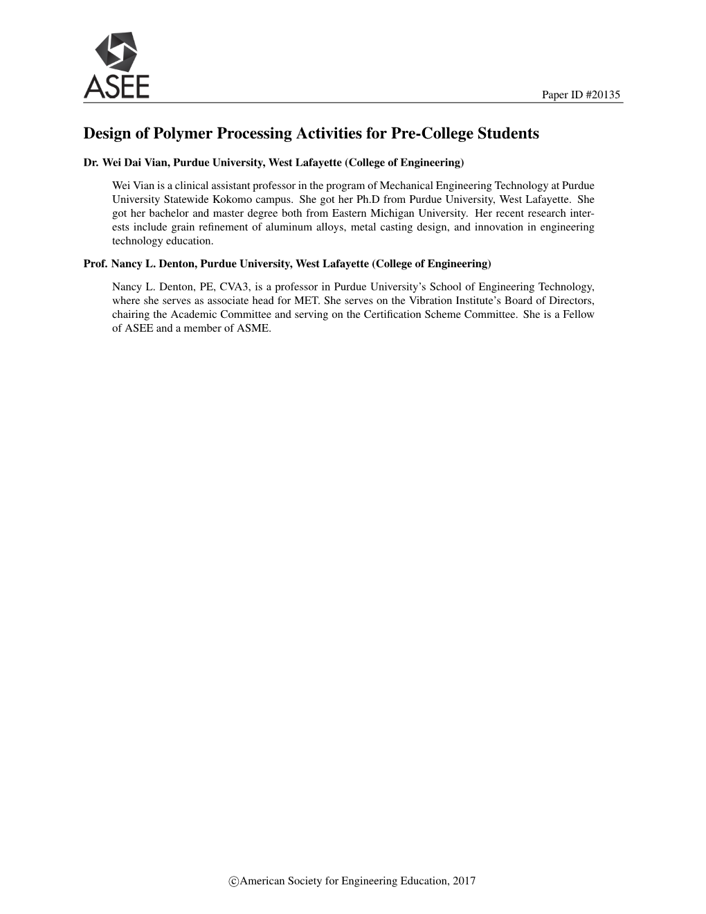 Design of Polymer Processing Activities for Pre-College Students