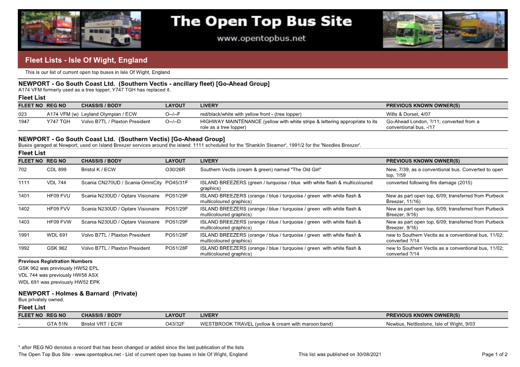 Fleet Lists - Isle of Wight, England