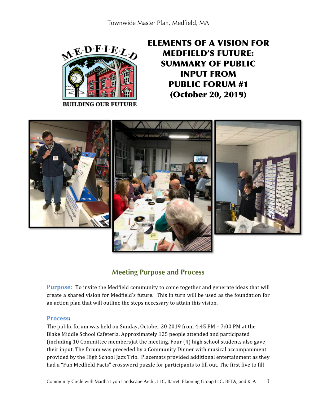 SUMMARY of PUBLIC INPUT from PUBLIC FORUM #1 (October 20, 2019)