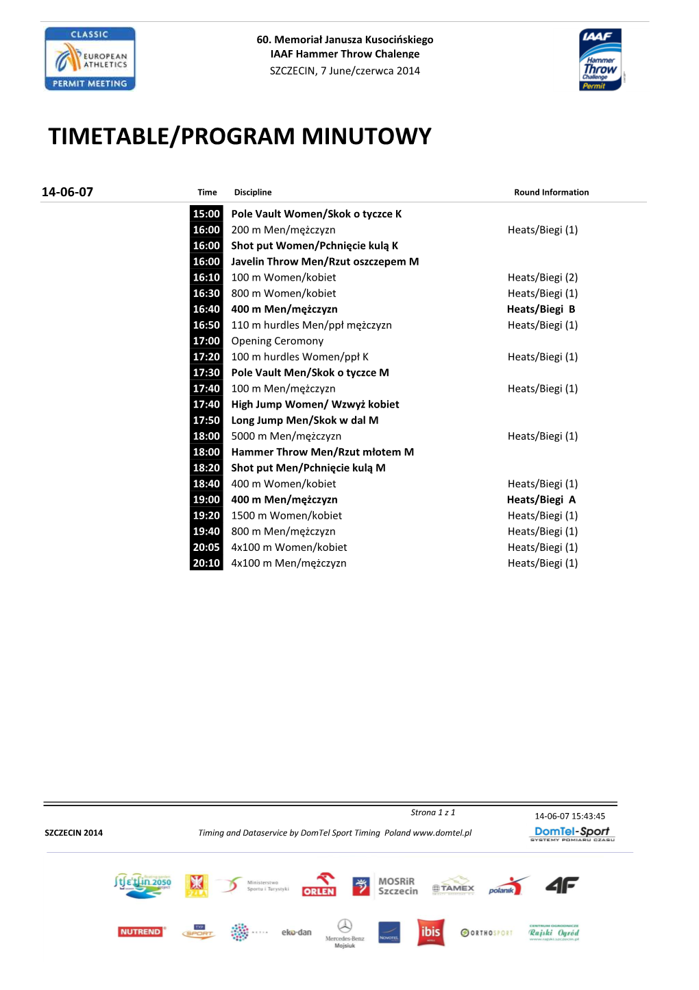 Timetable/Program Minutowy