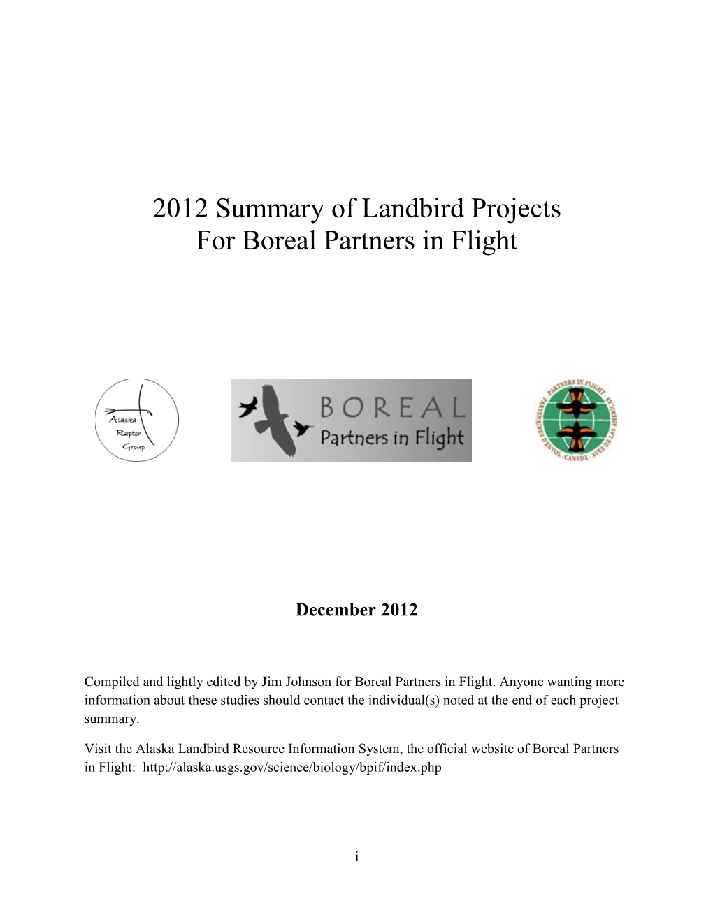 2012 Summary of Landbird Projects for Boreal Partners in Flight