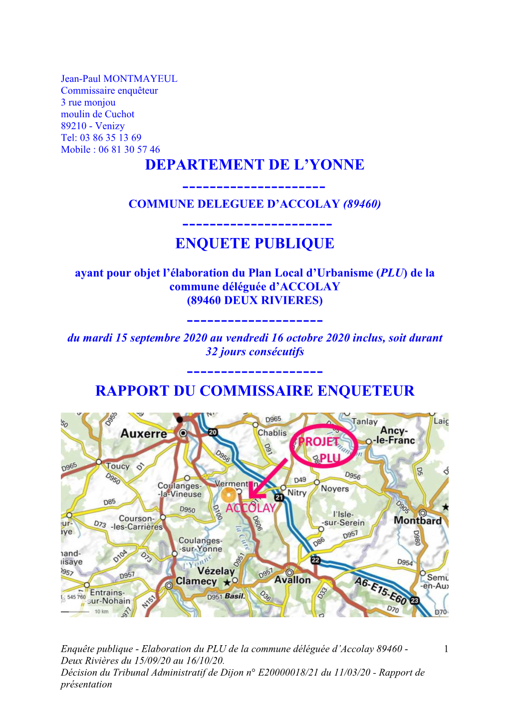 Departement De L'yonne Enquete Publique Rapport