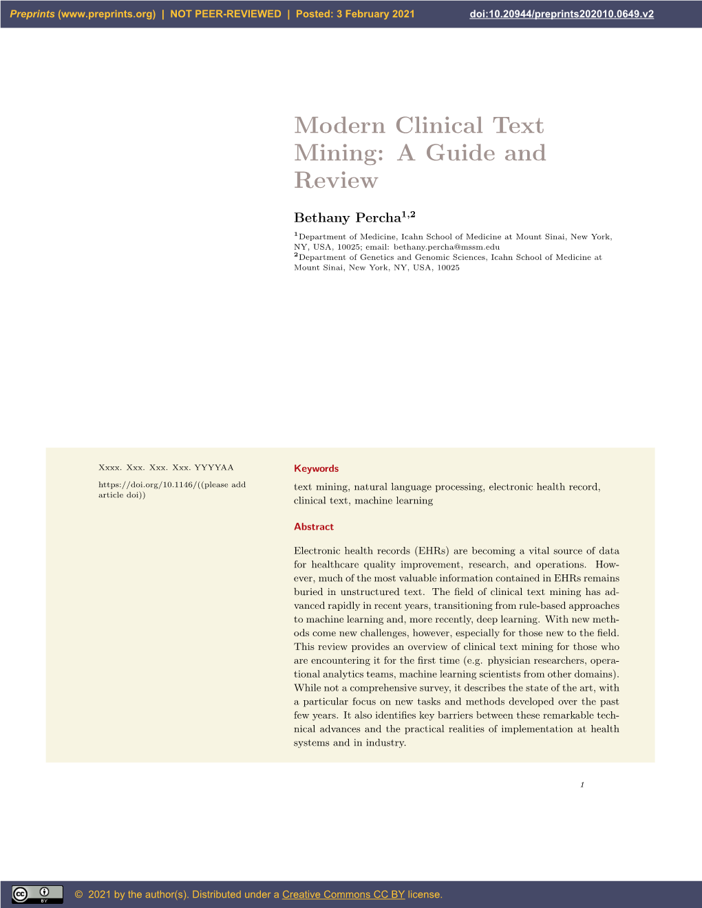 Modern Clinical Text Mining: a Guide and Review