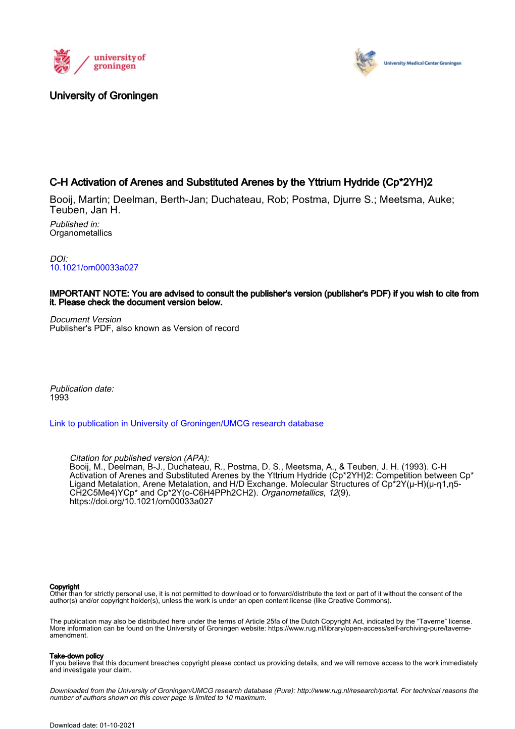 University of Groningen C-H Activation of Arenes and Substituted Arenes