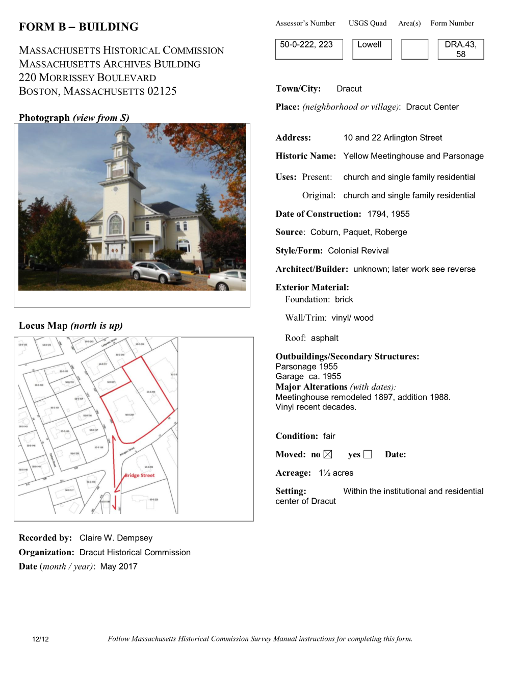 FORM B  BUILDING Assessor’S Number USGS Quad Area(S) Form Number