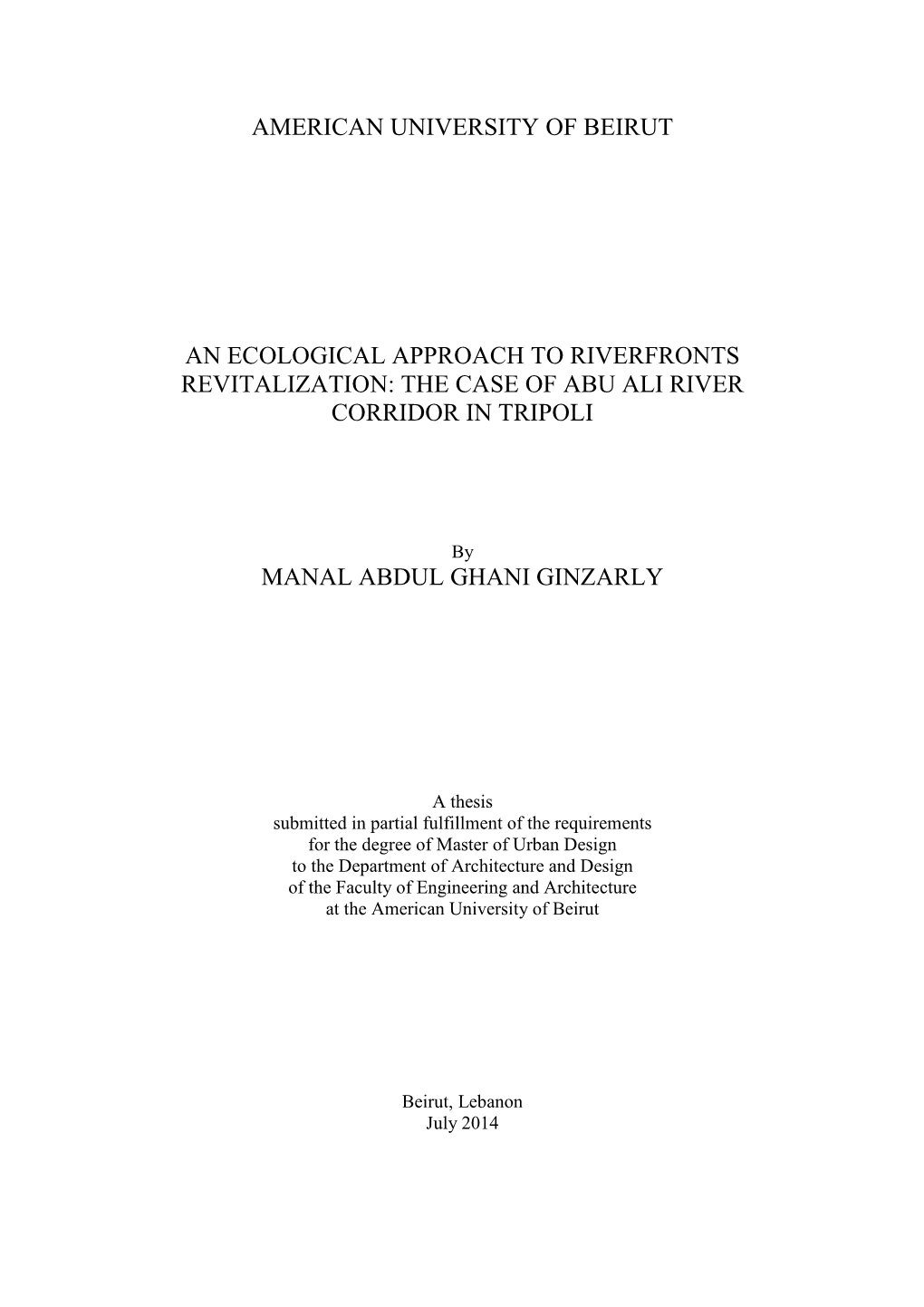 The Case of Abu Ali River Corridor in Tripoli