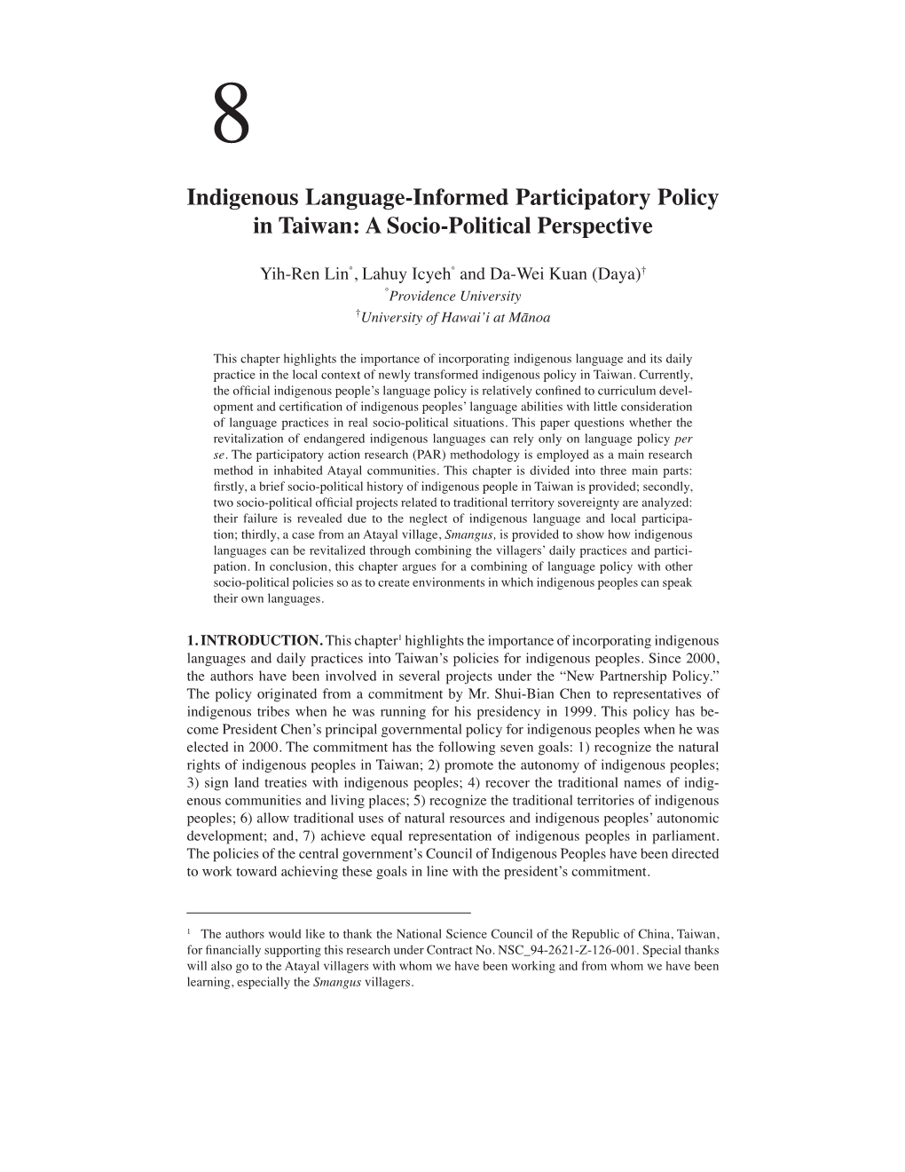 Indigenous Language-Informed Participatory Policy in Taiwan: a Socio-Political Perspective