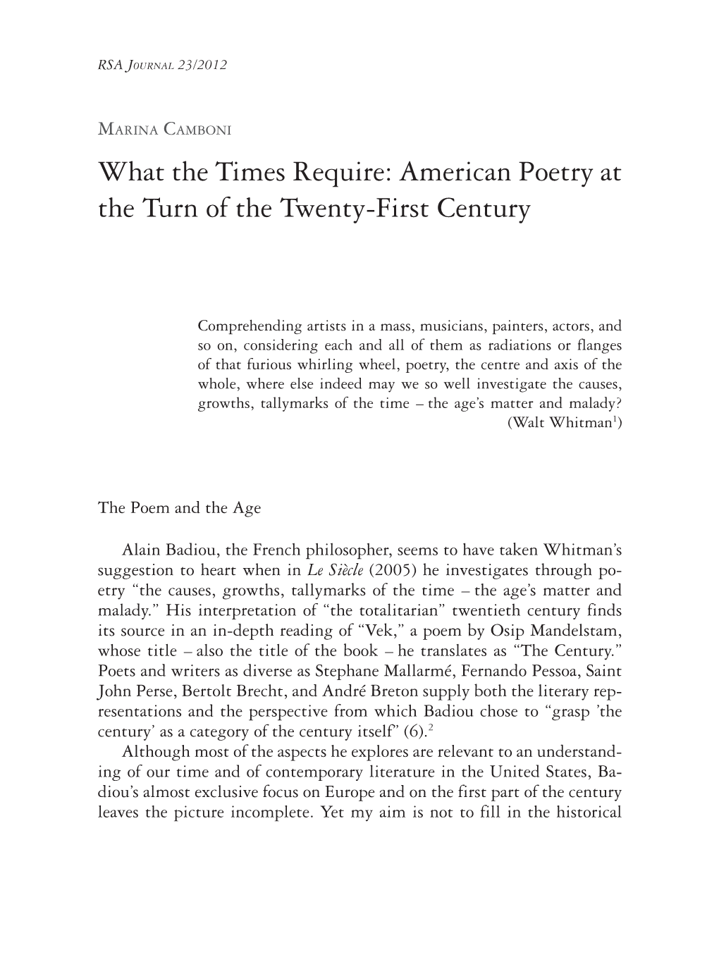 American Poetry at the Turn of the Twenty-First Century