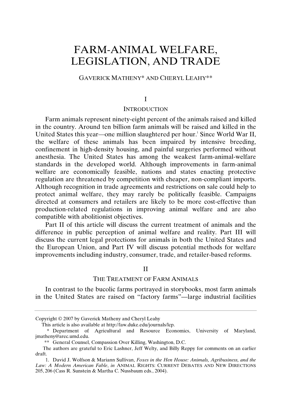 Farm-Animal Welfare, Legislation, and Trade