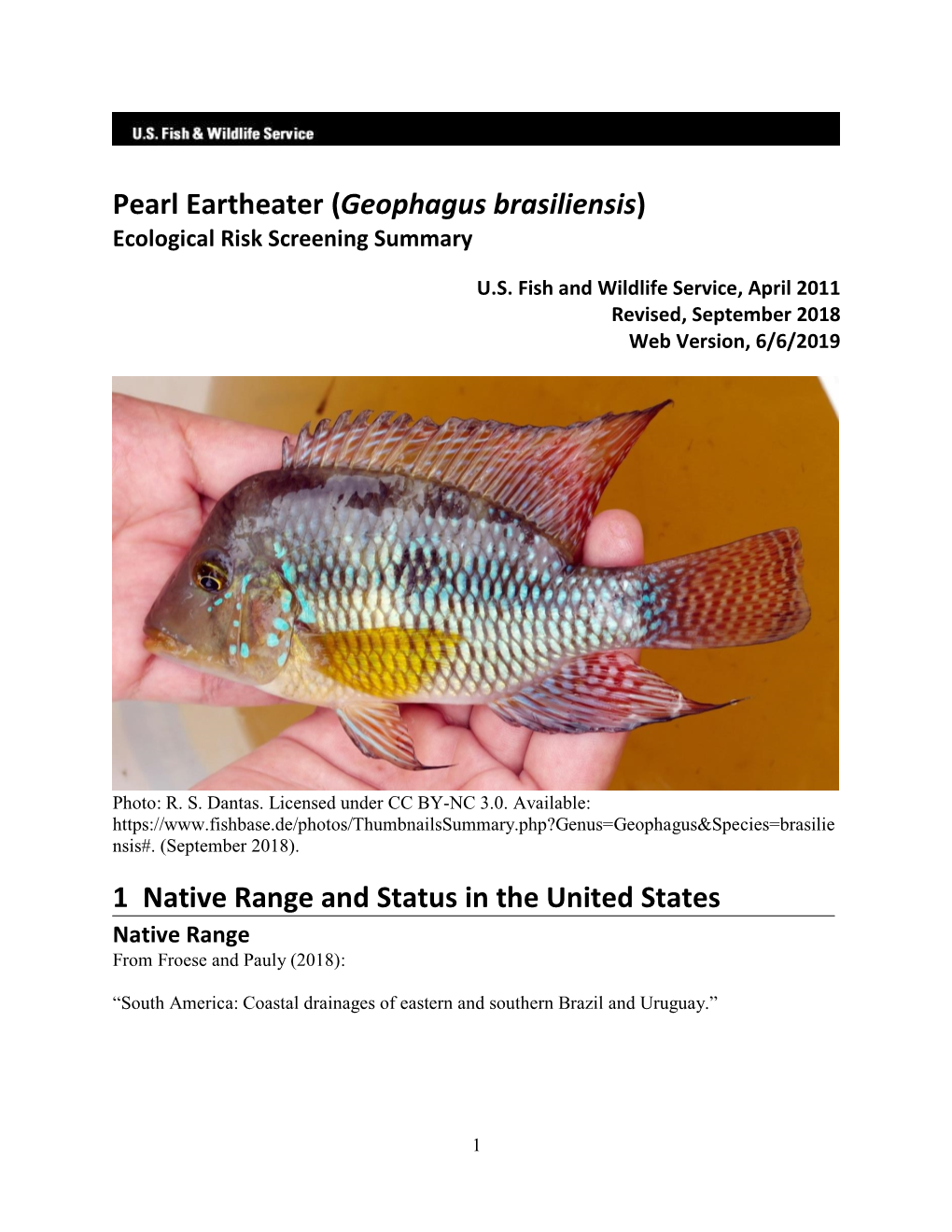 Geophagus Brasiliensis) Ecological Risk Screening Summary