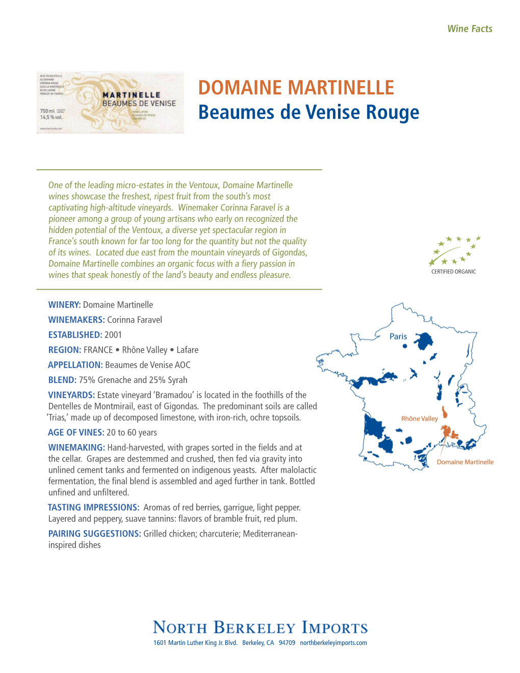 DOMAINE MARTINELLE Beaumes De Venise Rouge