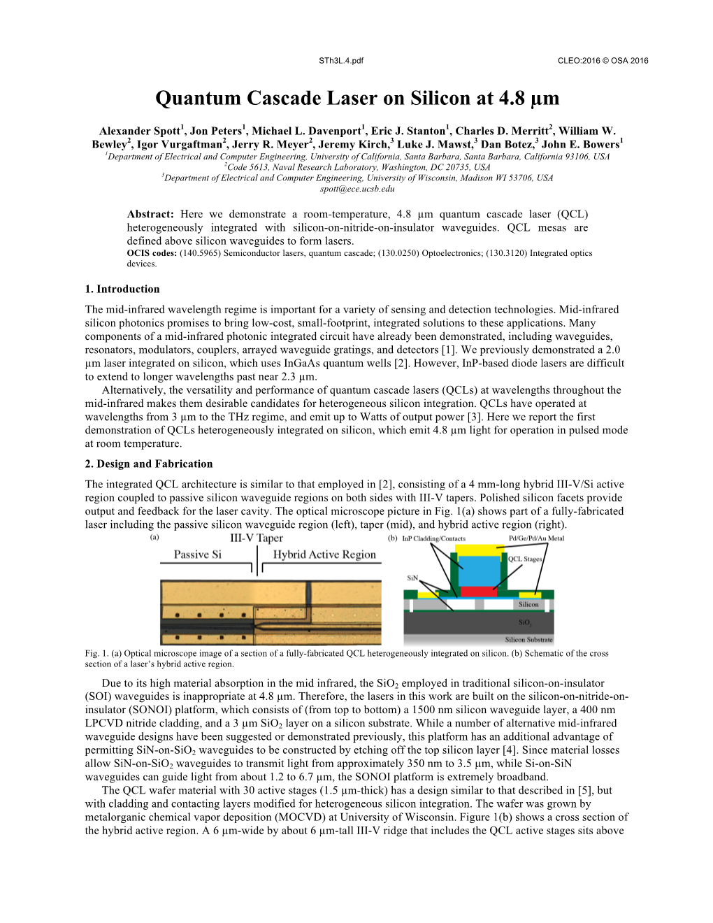 Quantum Cascade Laser on Silicon at 4.8 Μm