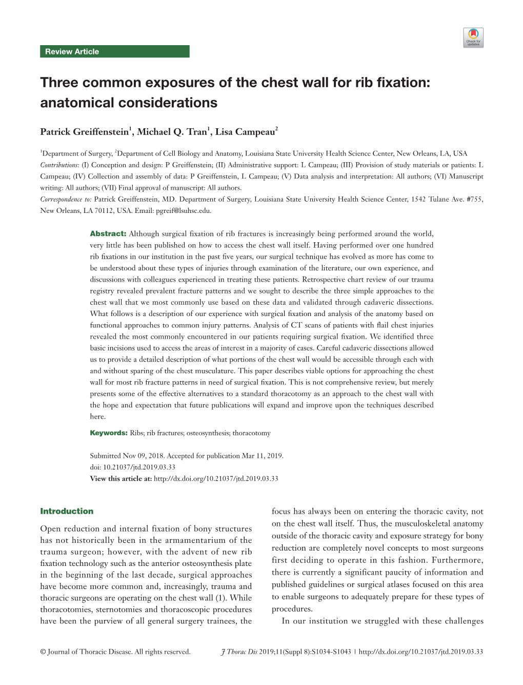 Three Common Exposures of the Chest Wall for Rib Fixation: Anatomical Considerations