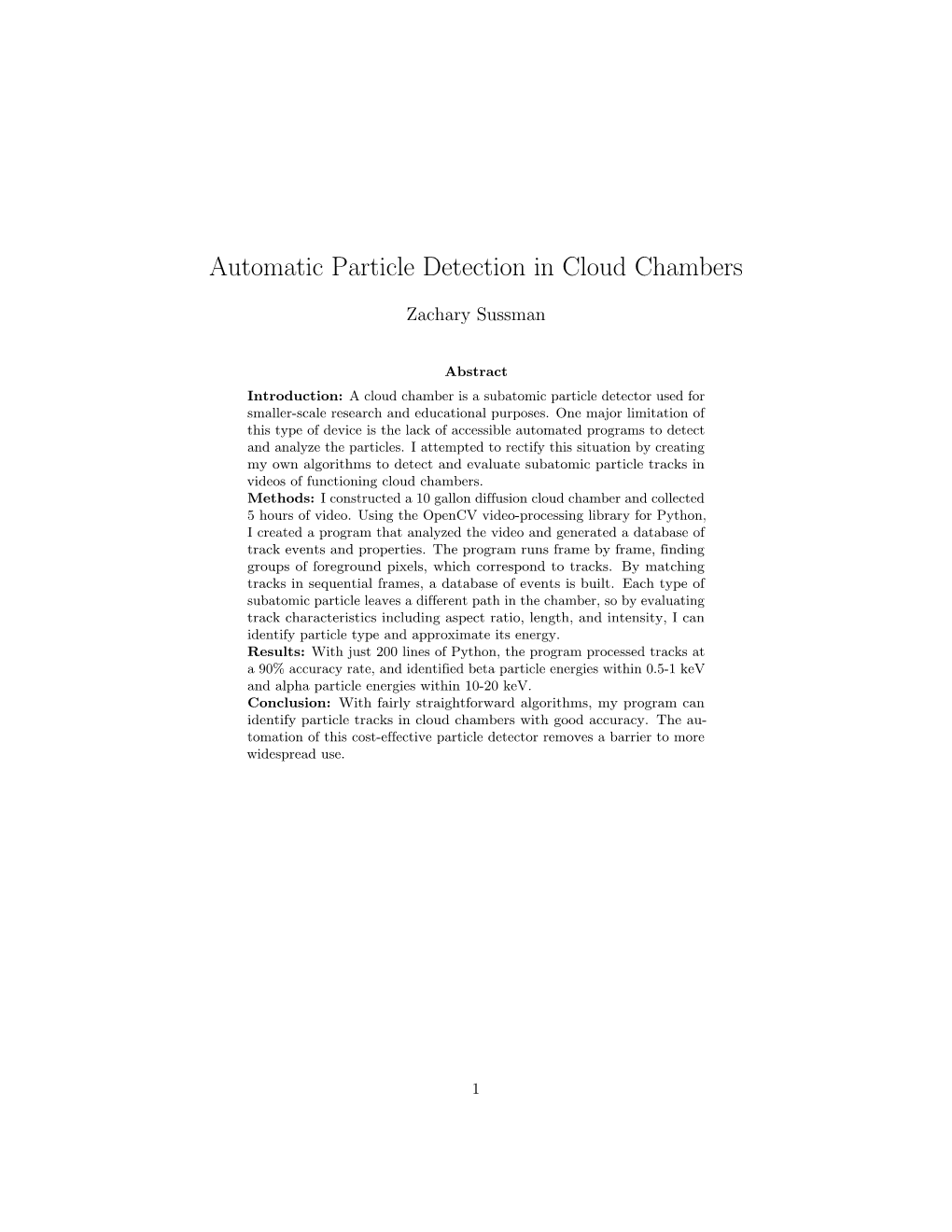 Automatic Particle Detection in Cloud Chambers