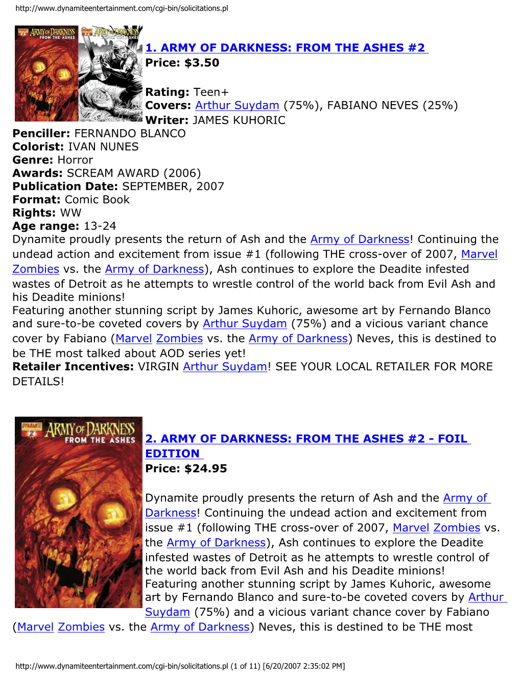 1. ARMY of DARKNESS: from the ASHES #2 Price: $3.50