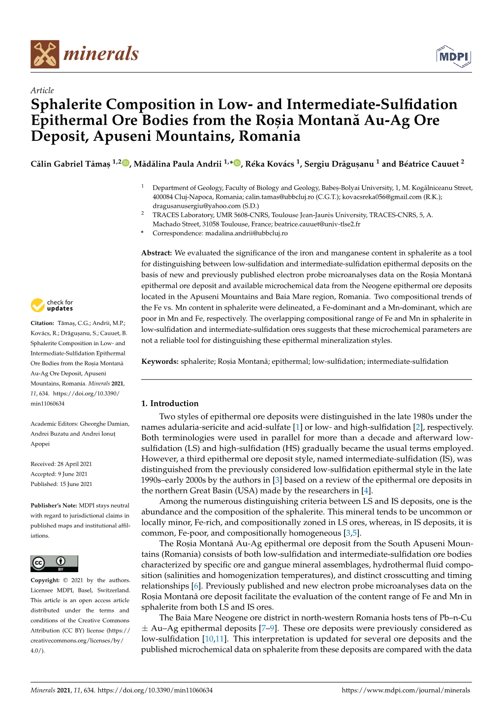 Sphalerite Composition in Low- and Intermediate-Sulfidation Epithermal