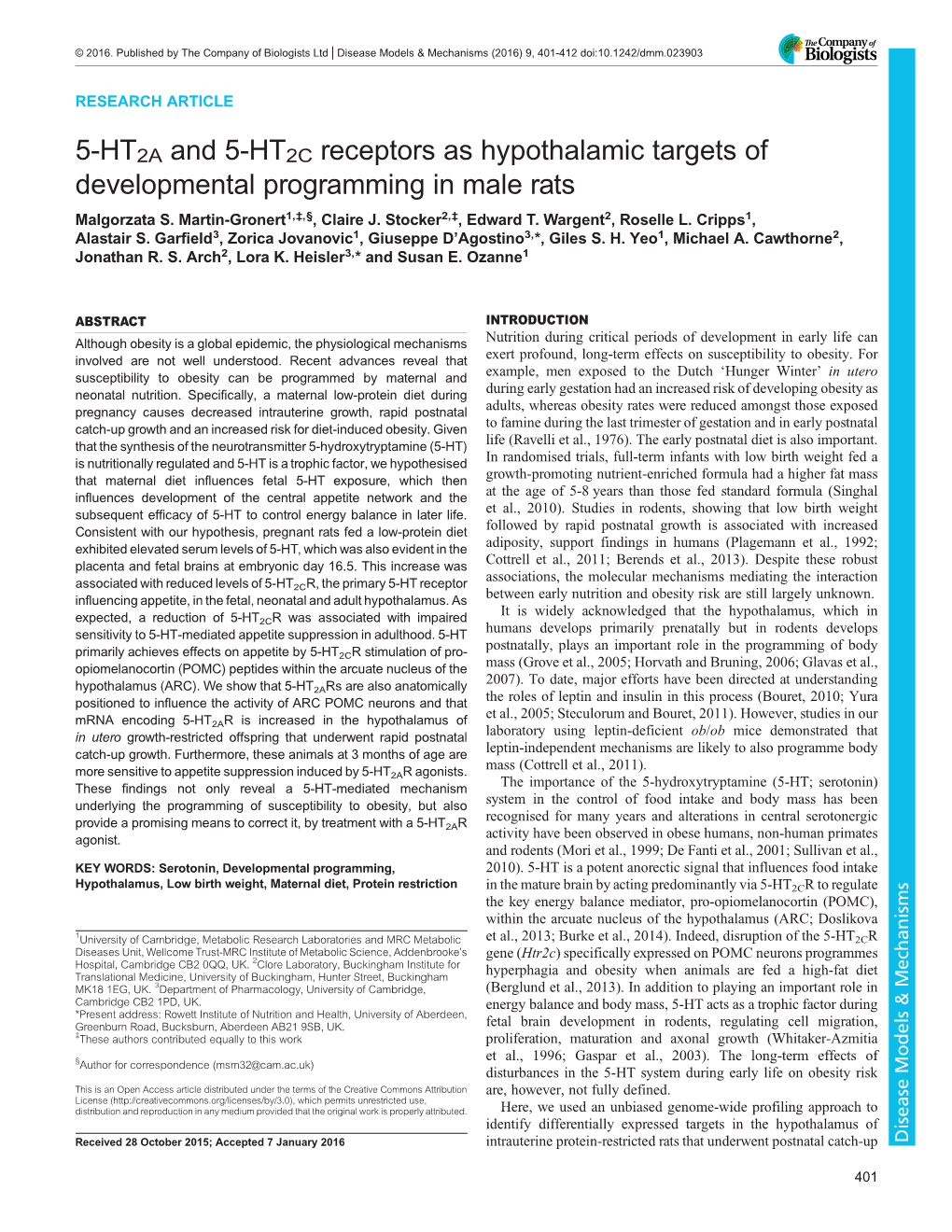 5-HT2A and 5-HT2C Receptors As Hypothalamic Targets of Developmental Programming in Male Rats Malgorzata S