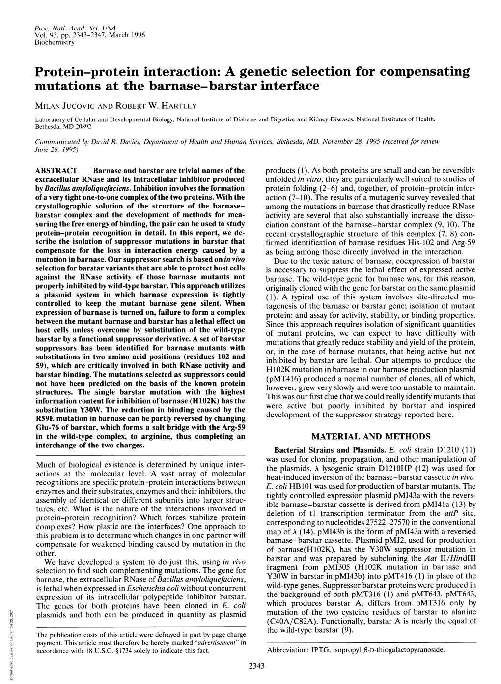 A Genetic Selection for Compensating Mutations at the Barnase-Barstar Interface